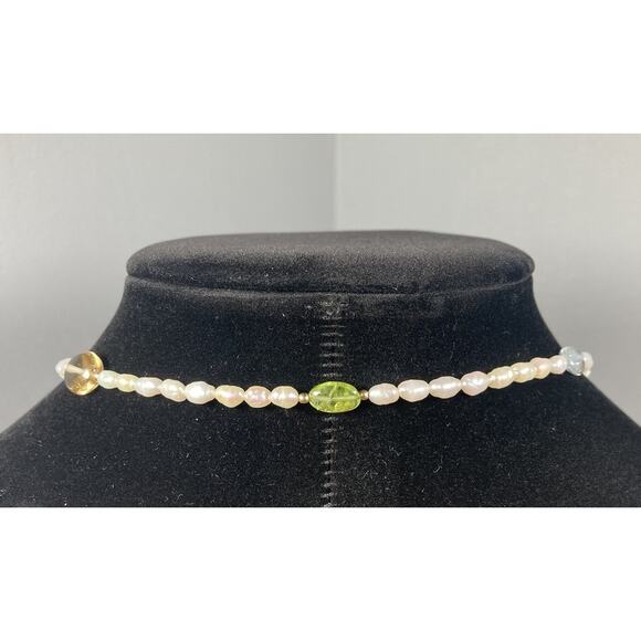Baroque Fresh Water Rice Pearl Strand Necklace Semi Precious Stones 28.5” - Picture 4 of 9